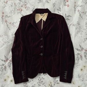 Y2k J Crew Velvet Blazer 100% Cotton Burgundy Wine Red Vintage Whimsigoth
